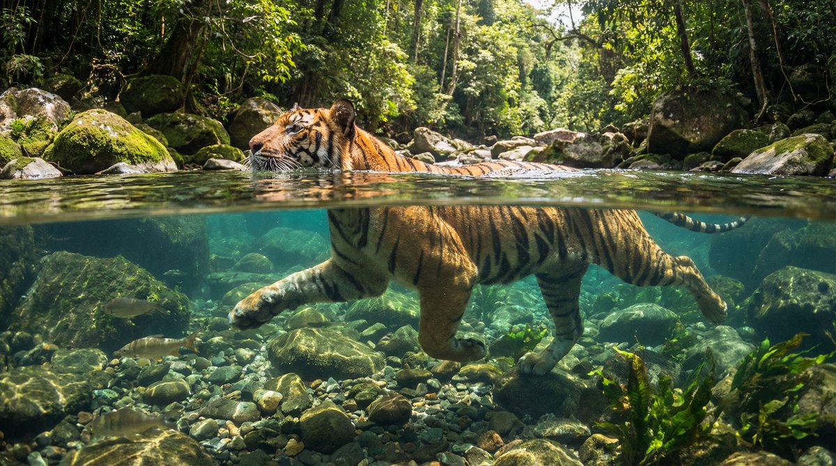 小马拉大车老虎游泳视频